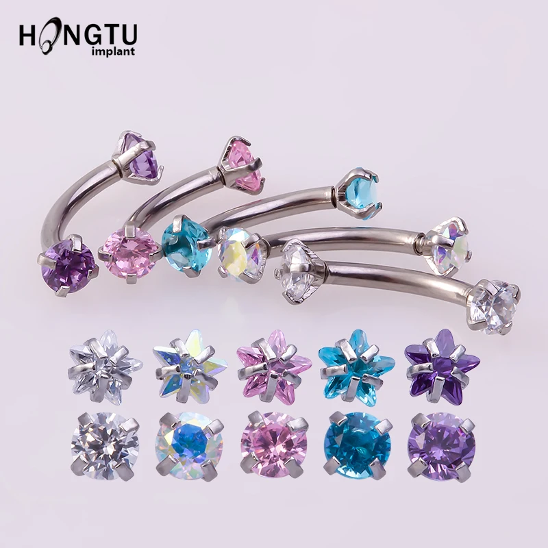 

1PC Steel Zircon Ear Helix Tragus Eyebrow Rings Piercing Eyebrow Banana Ring Curved Barbell Lobe Flat Earring Tragus Jewelry 16G