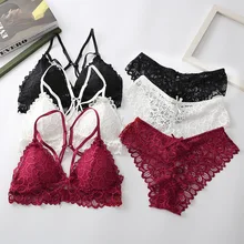 Soutien gorge en dentelle pour femmes, Sexy, dos nu, Bralette, gilet, Lingerie, culotte ajourée, Tops intimes # F  (1)