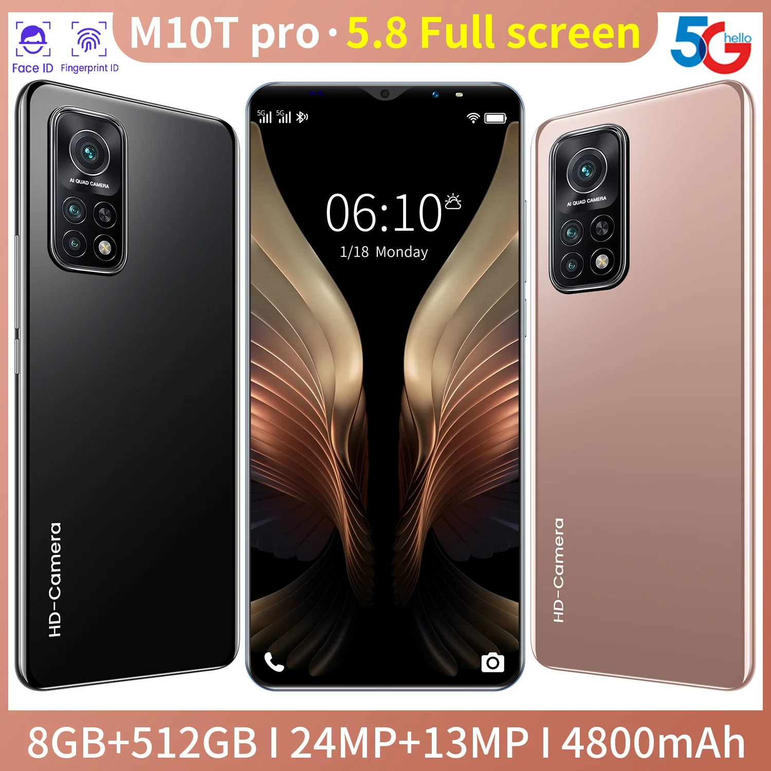 

Global Version M10T Pro Smartphone 8GB 512GB 5.8" inch Mobile Phone MT6763 8 Core Dual SIM Card 24MP Camera Fingerprint