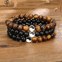 yin and yang taichi charm bracelet with natural stone tiger eye howlite beaded bracelets for women men stretchy jewelry gift