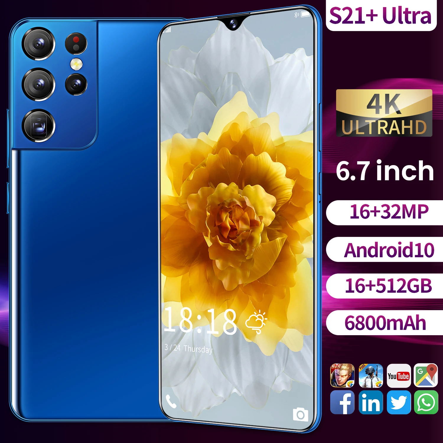 

S21 +, 6,7 , 4G, 6800 , 16 + 512 , , Android 10,0, SIM