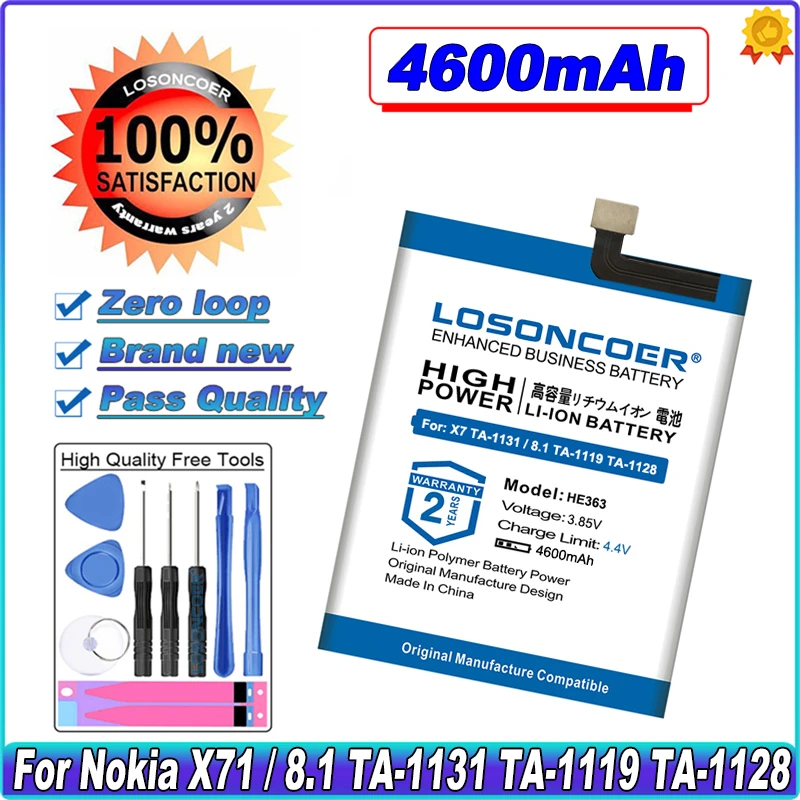 

4600mAh HE377 HE376 HE362 HE363 HE378 Battery For Nokia X71 TA-1131 TA-1119 For Nokia 8.1 TA-1119 TA-1128 Mobile Phone Battery