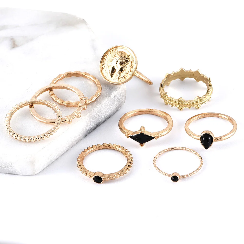 Женский винтажный набор колец с кристаллами геометрическая цепь корона цветок