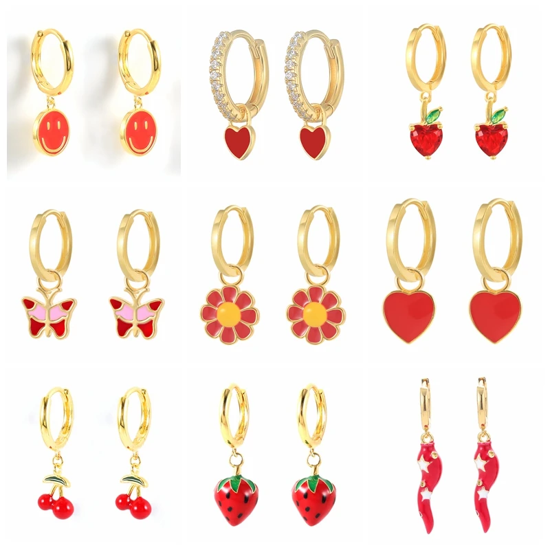 

0Red Daisy Love Heart Hoop Earrings 2021 Trend Pendientes Plata Piercing Earrings for Woman Jewelry Bijoux Femme GOLD