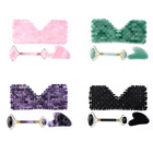 Скребок для гуаши, Нефритовая маска для глаз, семейный набор, натуральный розовый кварц, холодная терапия, маска для сна, роликовый массажер для лица