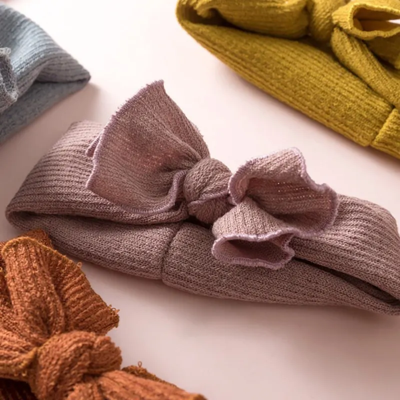 

Newst Arrival Solid Ribbed Baby Headband Cute Knotted Bow Headwraps For Girls Turban Newborn Headband High Quality Wholesale