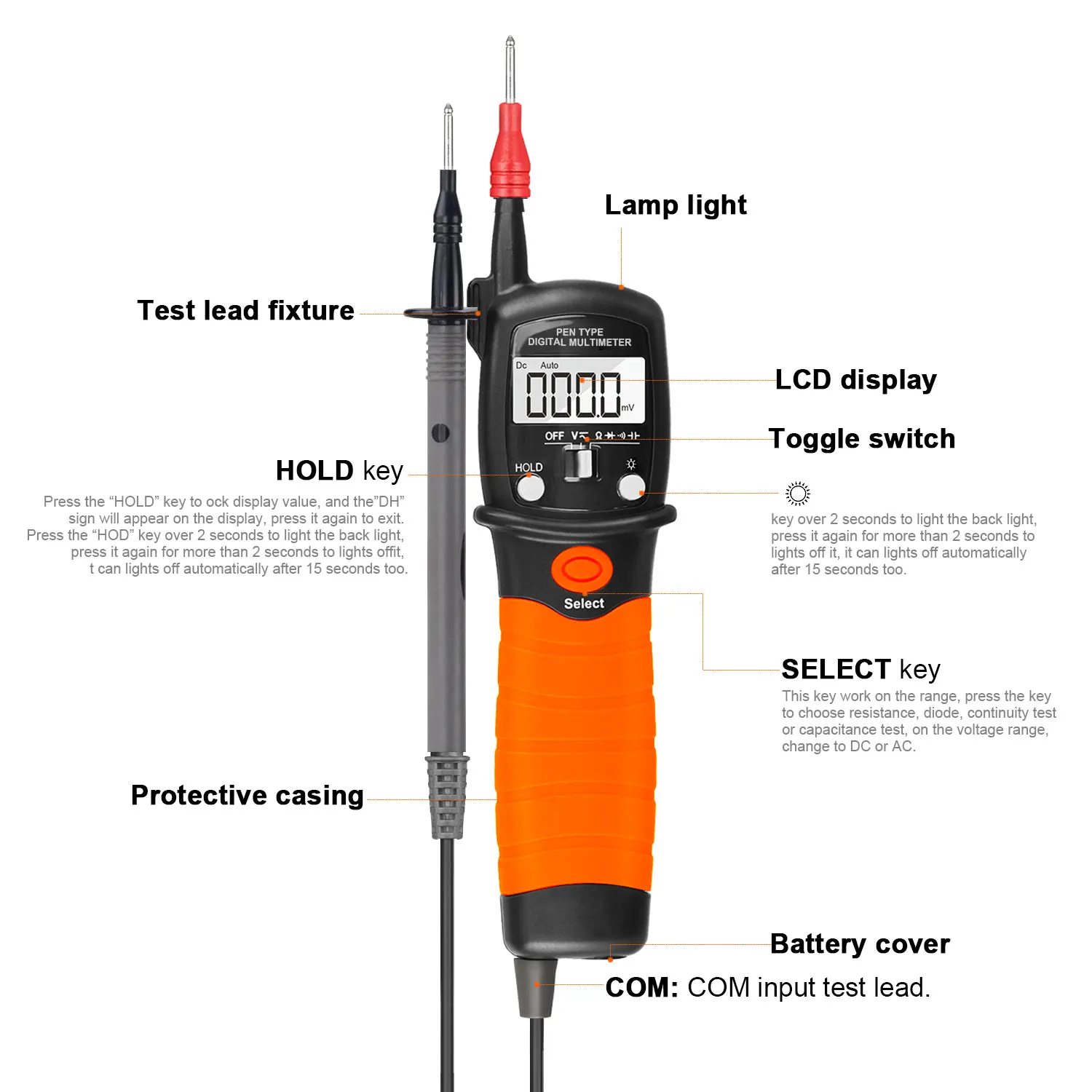 Цифровой мультиметр в виде ручки 600 В переменного/постоянного тока 20 м |