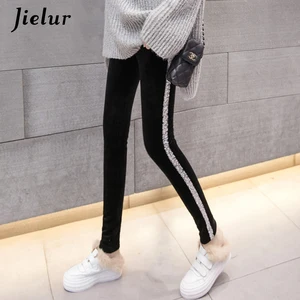 Женские леггинсы с высокой талией Jielur, тонкие велюровые леггинсы 4 цветов с полосками по бокам и блестками, осень 2021