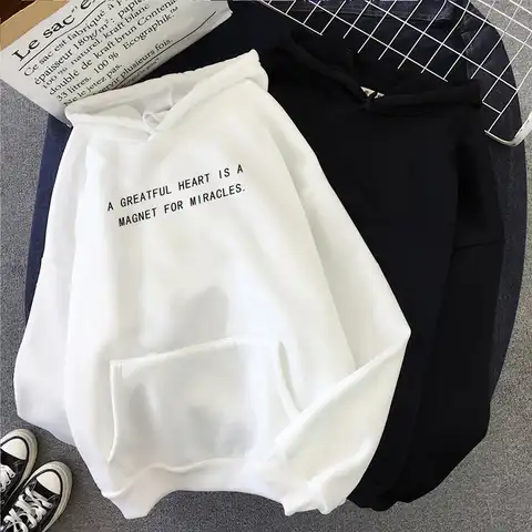 Winter Women's Hoodie A Greatful Heart Is A Magnet for Miracles. Sweatshirt Black Pink Casual Pullover Feminino Sportswear