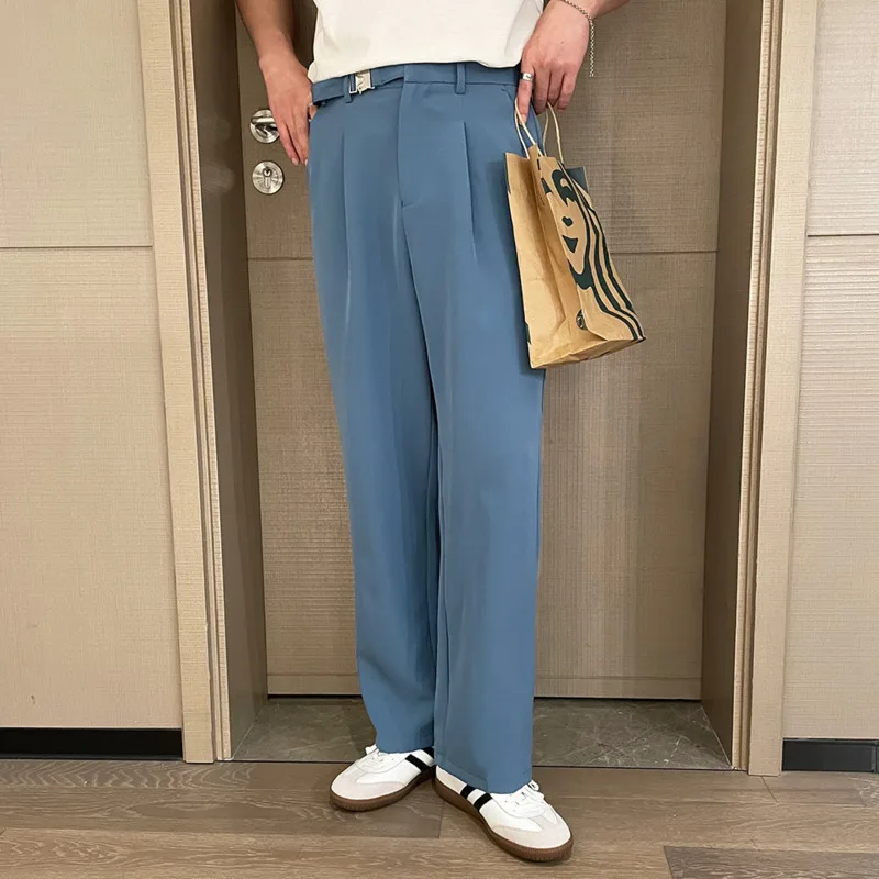 

Blue/Black/White Suit Pants Men's Fashion Society Mens Dress Pants Korean Loose Casual Wide-leg Pants Men Straight Trousers