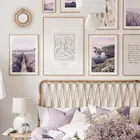 Настенный постер с изображением фиолетового восхода и волн, луга, тростника, лошади, скандинавских пейзажей, живопись на холсте, домашний декор, картины для гостиной