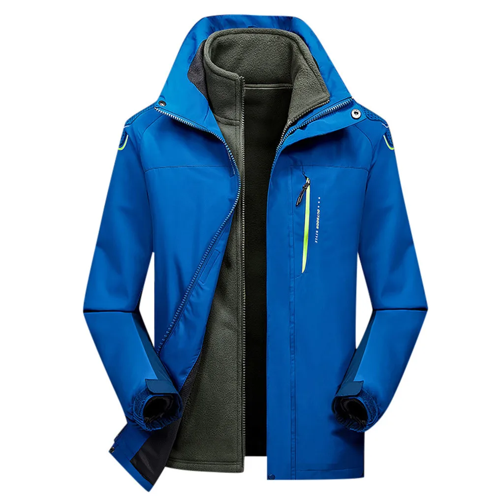 Синий Men Fashion Hoodie Hat Detachable Windbreaker Waterproof Jacket Breathable Sport Outdoor Coat Softshell Fleece Jacket Mujer - Цвет: Синий