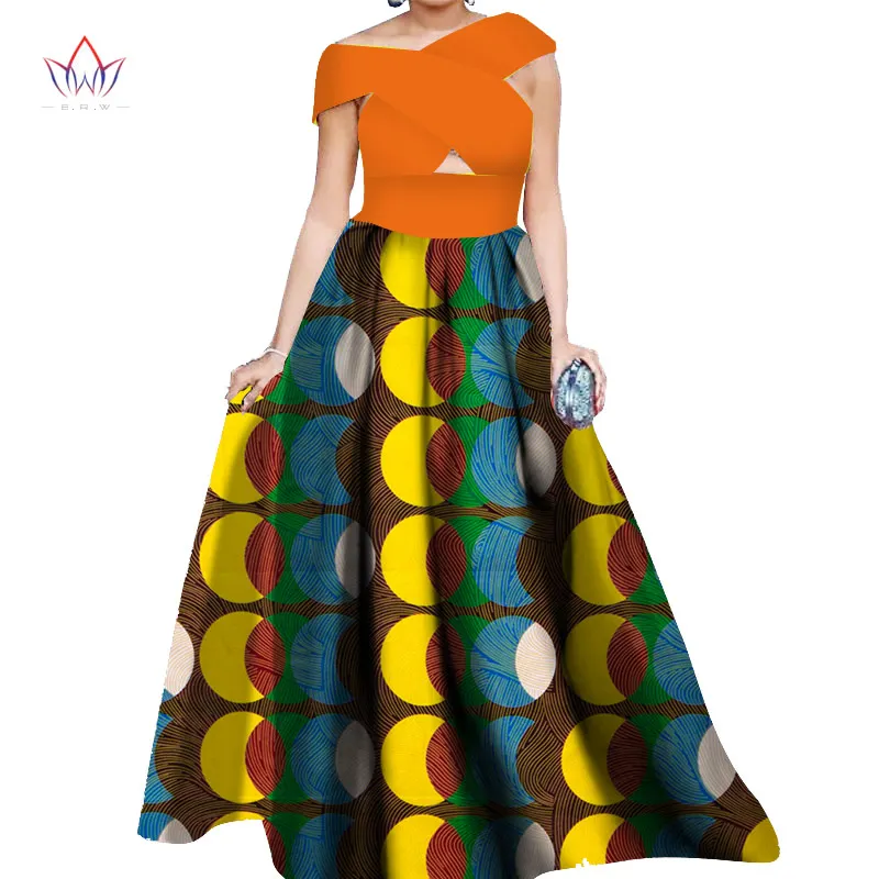 BRW Summer Dress Women African Ankara Fashions Women Dress Sleeveless Maxi Dress Head Scarf Dahiki African Print Dresses WY1244