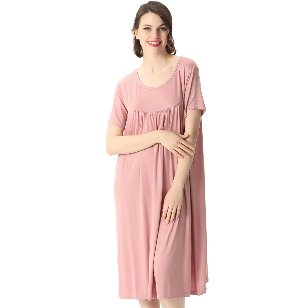 Fdfklak 2XL-6XL Plus Size Maternity Sleepwear Nightgown Summer Short Sleeve Pyjama Dress Large Loose Maternity Nightwear