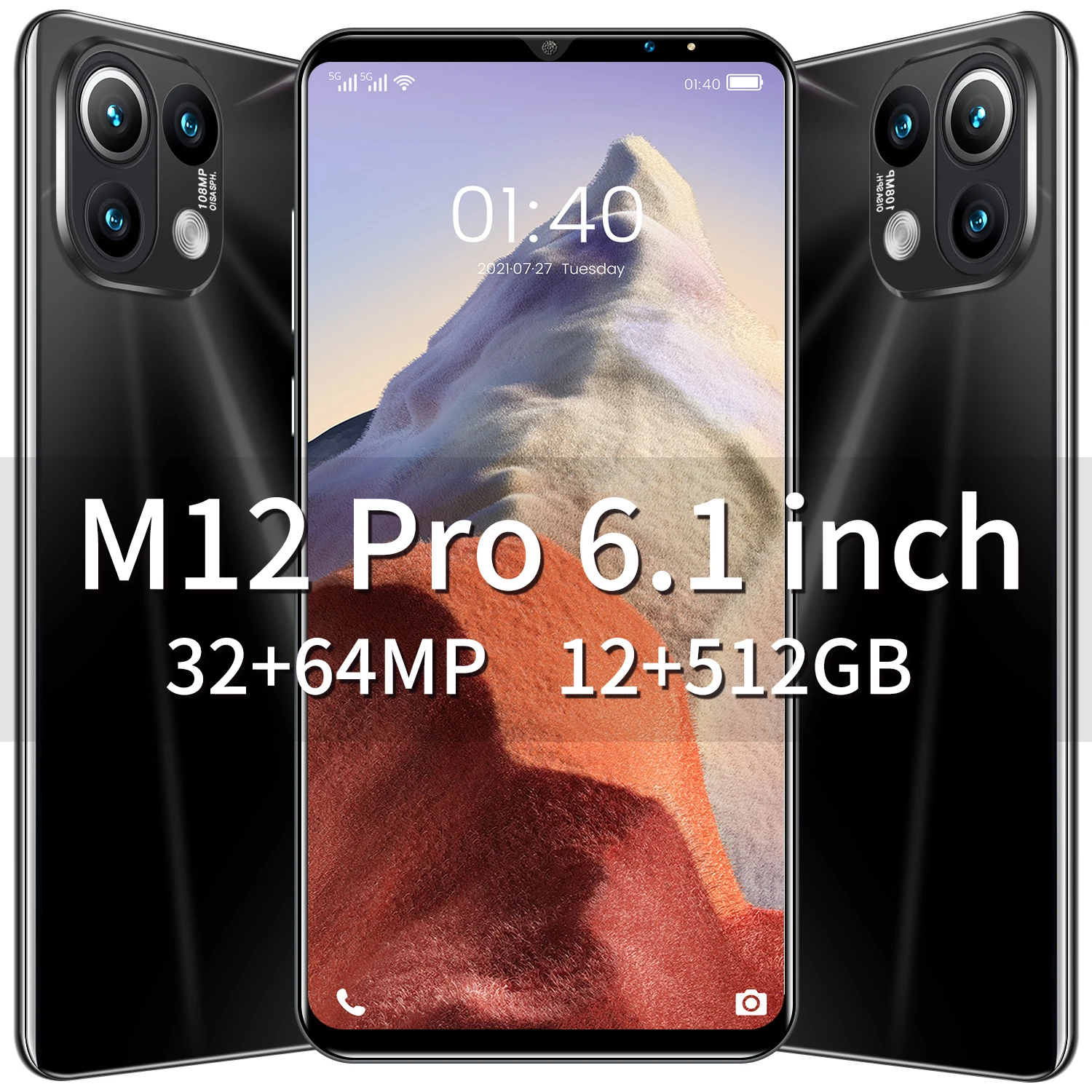 

M12 Pro 5G Smartphone 6.1 inch Full Display 64MP Rear Cameras 12GB + 512GB Mobile Phones Unlocked Original Android Mobilephone