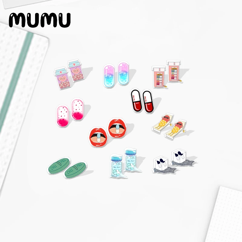 

2021 New Bottle of Chill Pills Stud Earring Funny Medicine Epoxy Jewelry Resin Acrylic Earrings Handmade Gifts Girl