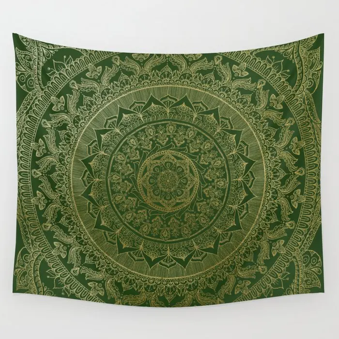 Mandala Royal - Green And Gold Wall Tapestry Background Wall Covering Home Decoration Blanket Bedroom Wall Hanging Tapestries