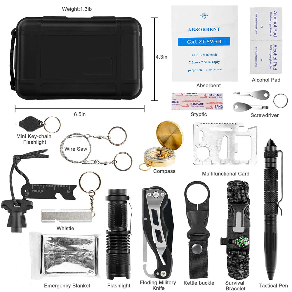

18 IN 1 Outdoor Survival Kit Set Camping Travel Multifunction Tactical Defense Equipment First Aid SOS for Wilderness Adventure