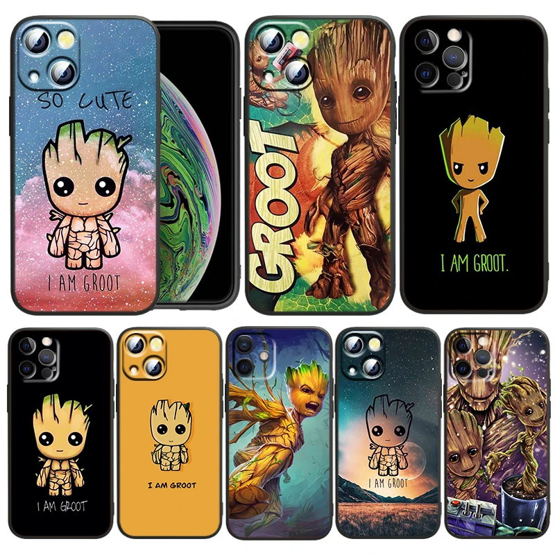

Marvel Groot Art For Apple iPhone 13 12 Pro Max Mini 11 Pro XS Max X XR 6 7 8 Plus SE2020 Capa Black Phone Case
