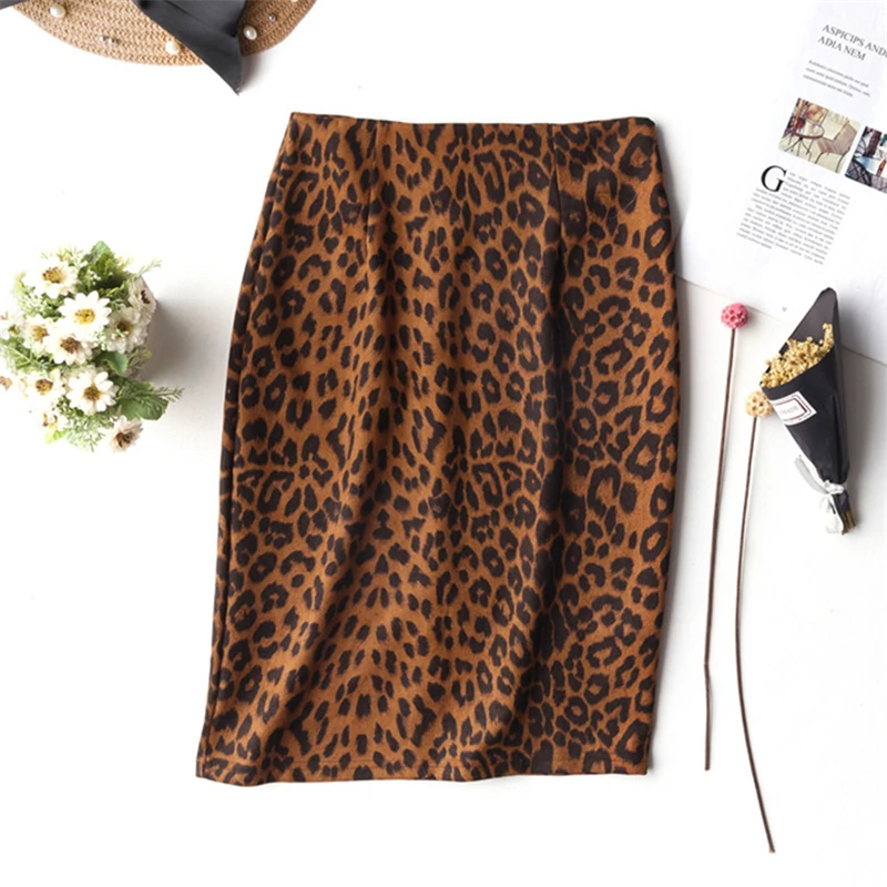 Новая Ретро леопардовая Рабочая Юбка Модная высокая талия тонкая Корейская