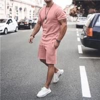 2021 summer new men casual shorts sets short sleeve t shirt shorts solid male tracksuit set mens brand clothing 2 pieces sets