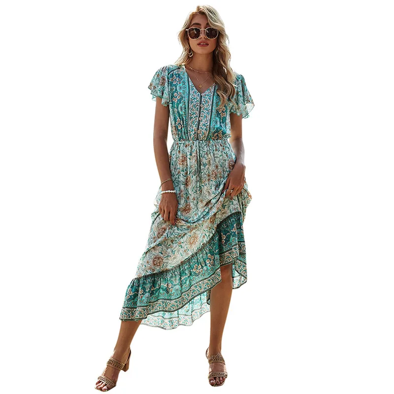 

Dresses for Women 2021 Summer Bohemian Beach Party Club Sexy Casual Elegant Ladies Boho Long Robe Femme Office Dress