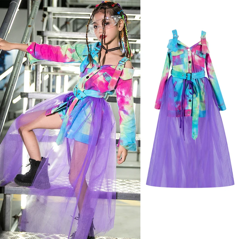 

Model Catwalk Stage Costumes For Girls Long Sleeve Jazz Dance Dress Kids Hip Hop Dancewear Modern Street Dance Clothing DQL4755