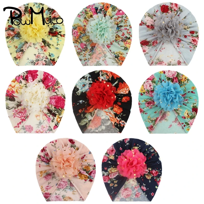 

Powmuco 1 PCS Infant Comfortable Soft Print Hat Fashion Golden Dots Flower Baby Girl Beanie Caps Vintage Floral Pattern Headwear