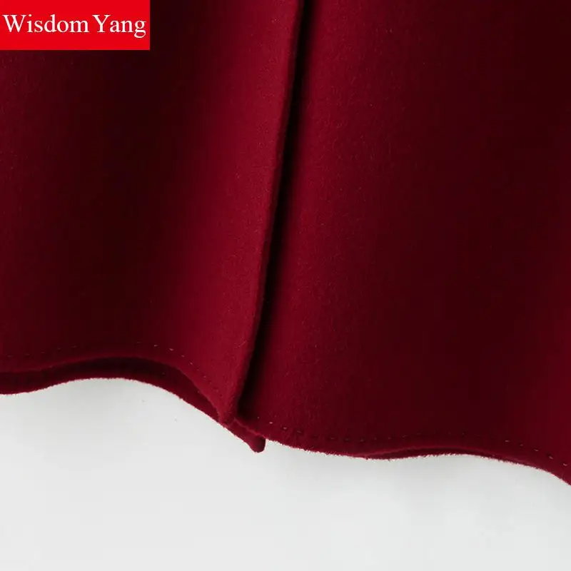 

Wisdom Yang Women's Sheep Wool Coats Purple Wine Red Mink Fur Collar Winter Elegant Trench Long Woolen Overcoat Jackets Casacos