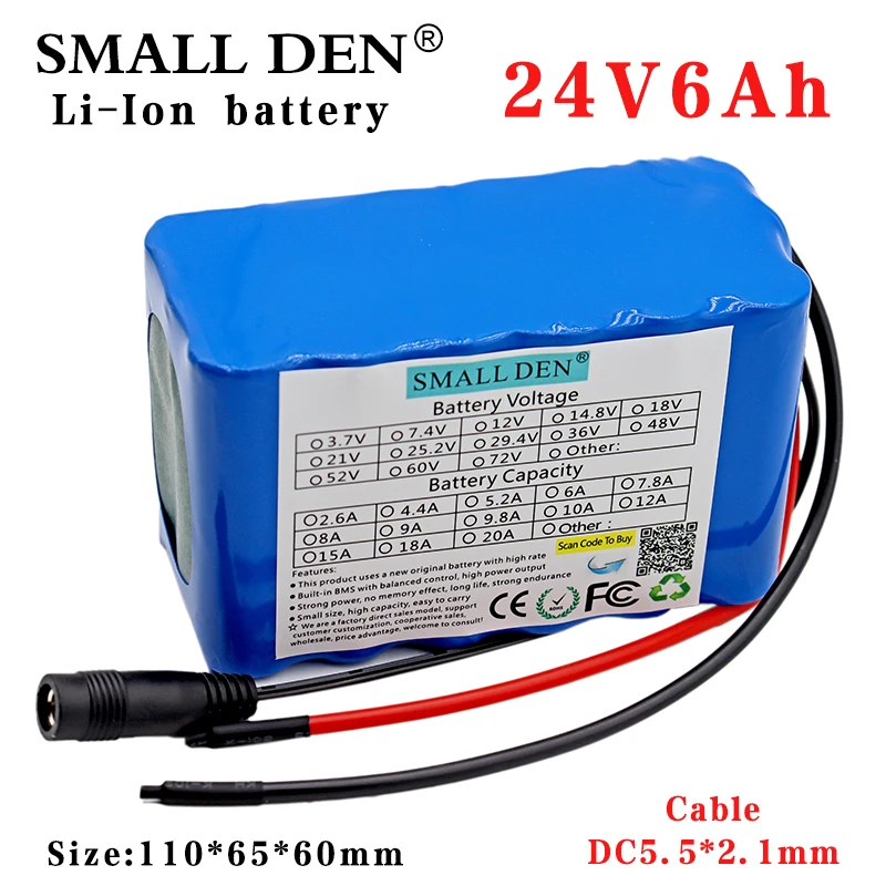 

24V 6000mAh 18650 lithium battery pack 6S3P 250-350W DC25.2V Electric bicycle Scooter Moped Motor ups ebike Battery with 15A BMS