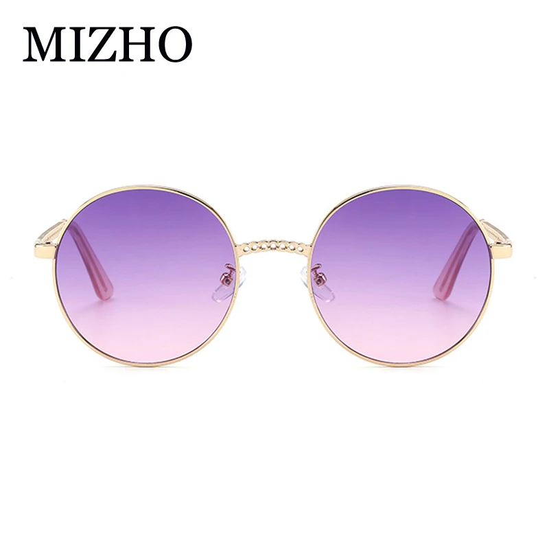MIZHO, модные розовые солнцезащитные очки для женщин, круглый модный, высокое качество, металлическая цепь, UV400, оттенки, классические корейские очки, мужские очки