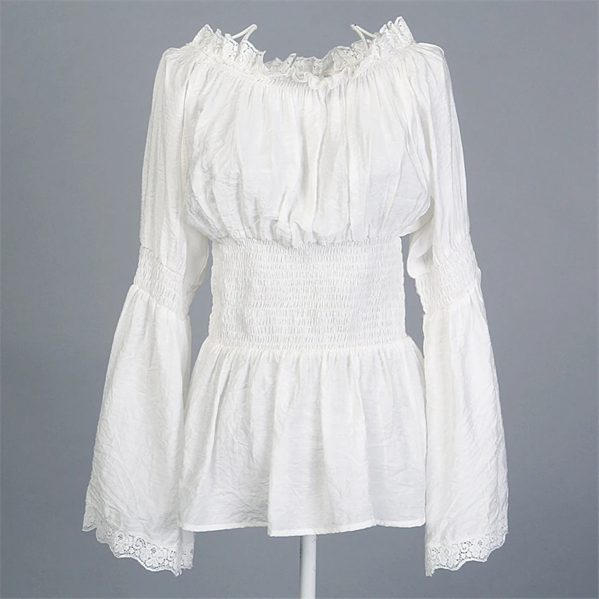 White Woman Medieval Renaissance Costumes Cotton Elastic High Waist Vintage Tops Princess Shirts Lace Up Steampunk Gothic Dress