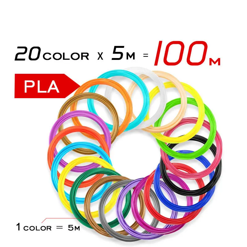 100m PLA 20 color SL-300 ручка для 3D печати 1,75 мм ABS PLA 2 типа нити 3d ручки для рисования с нитью светодиодный дисплей для создания детей - Цвет: 100m PLA 20 color