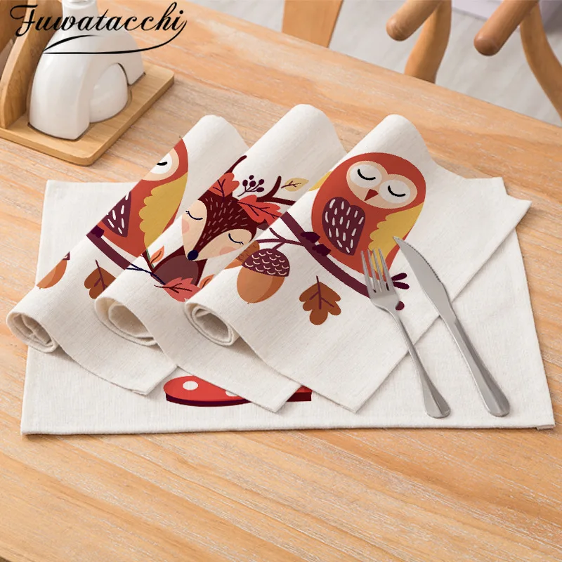 

Fuwatacchi Leaves Turkey Printed Kitchen Placemats Thanksgiving Days Dining Table Mats Cup Coaster Home Decor Tableware Napkins