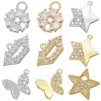 zhukou gold color starbutterflylip earring pendant cz crystal charms for diy handmade jewelry making accessories vd819