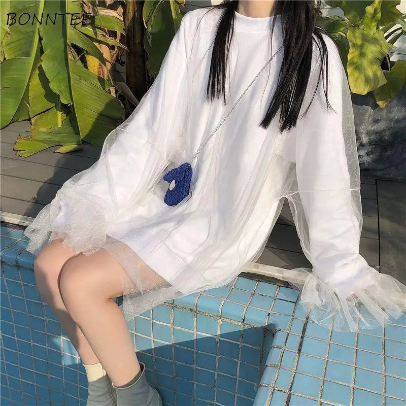 

No Hat Hoodies Sweatshirts Women Elegant Trendy Female Patchwork Lovely Korean Style Thicker O-Neck Plus Velvet Soft Fall White