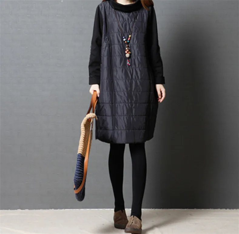 

2022 Winter Coat Jacket Women' turtleneck Warm Parkas long Parka Coat patchwork outwear black gray Autunm coat