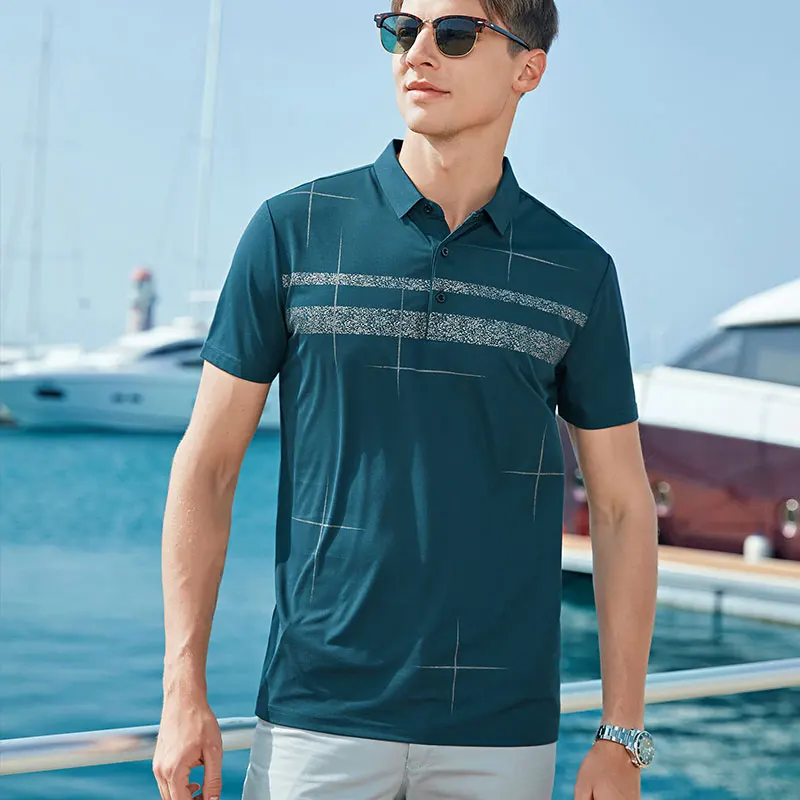 

Рубашка-поло мужская с короткими рукавами, быстросохнущая сорочка из вискозы для делового образа, рубашка с воротником без железного отвор...