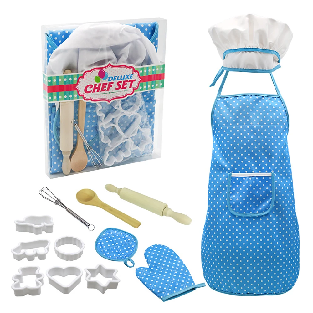

12Pcs/Set Girl Kids Kitchen Role Play Cooking Apron Chef Hat Baking Tools Set Toy For Kid Kitchen DIY Cake Funny Kitchenware Set