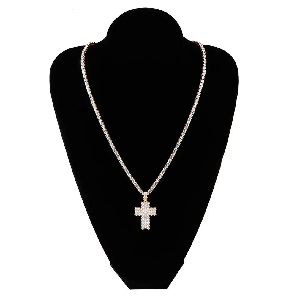 

Hip Hop Claw Setting AAA CZ Stone Bling Ice Out Cross Pendants Necklace for Men Rapper Jewelry with 4mm 18inch Tennis chain
