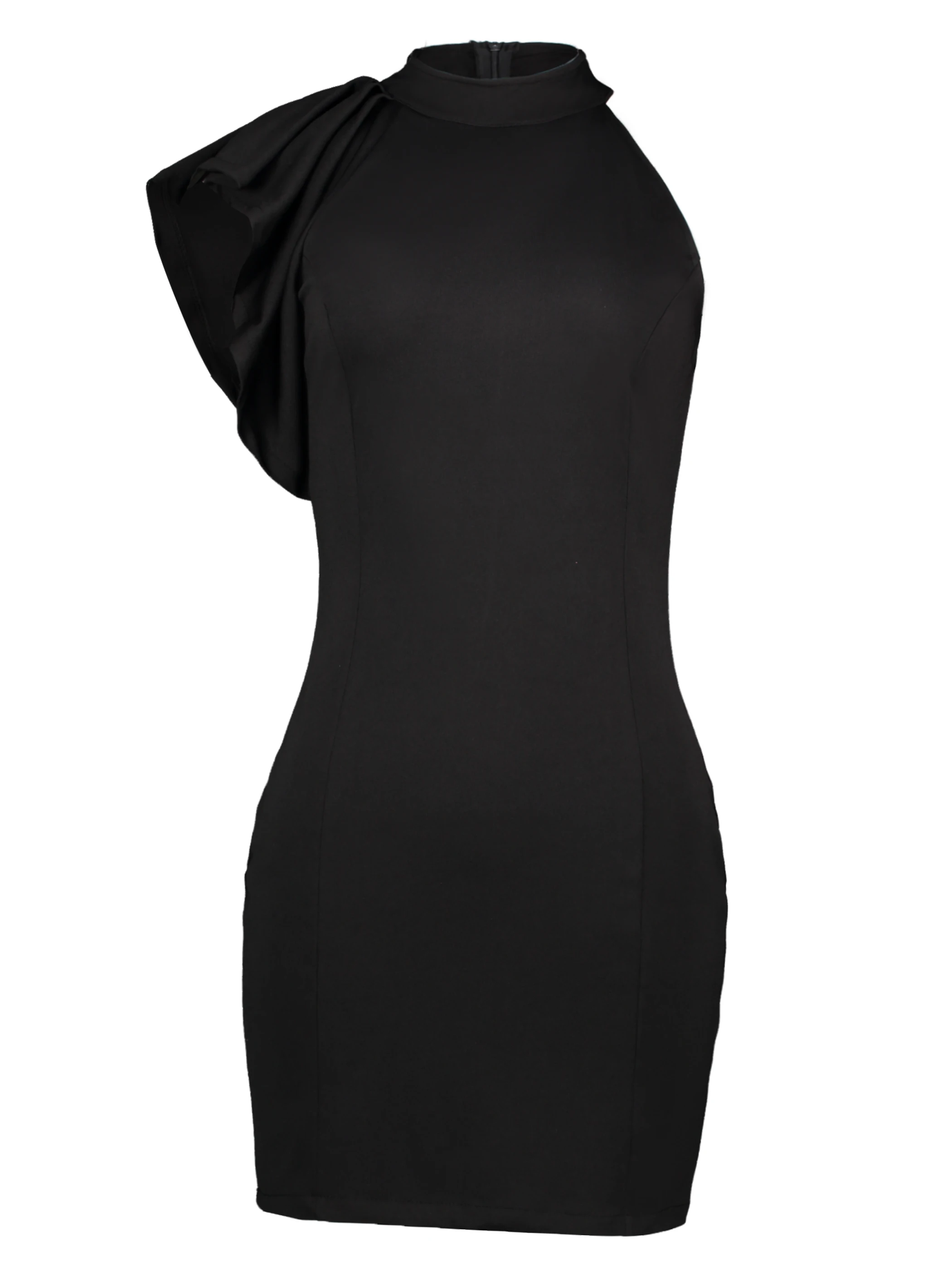 

Rosetic Stand Collar Falbala Patchwork Women's Sheath Dress Black Dark Gothic Dresses Female 2020 Mini Bodycon Dresses Female