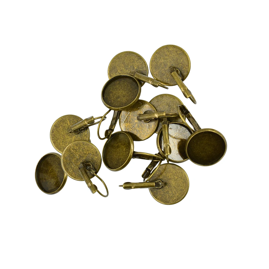 

12pcs/Lot Brass Metal Blank French Earring Base Fit 16mm Cabochon Tray