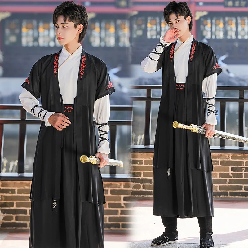 

Hanfu Male Half-arm Chinese Style Knight Couple Male Fairy Costume Ancient Style Three-piece Suit Performance Coaplay Costume