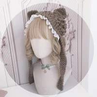 japanese mori girl kawaii cat ear lace trim knitted hat korean sweet retro autumn winter warm lolita lovely earmuffs cap
