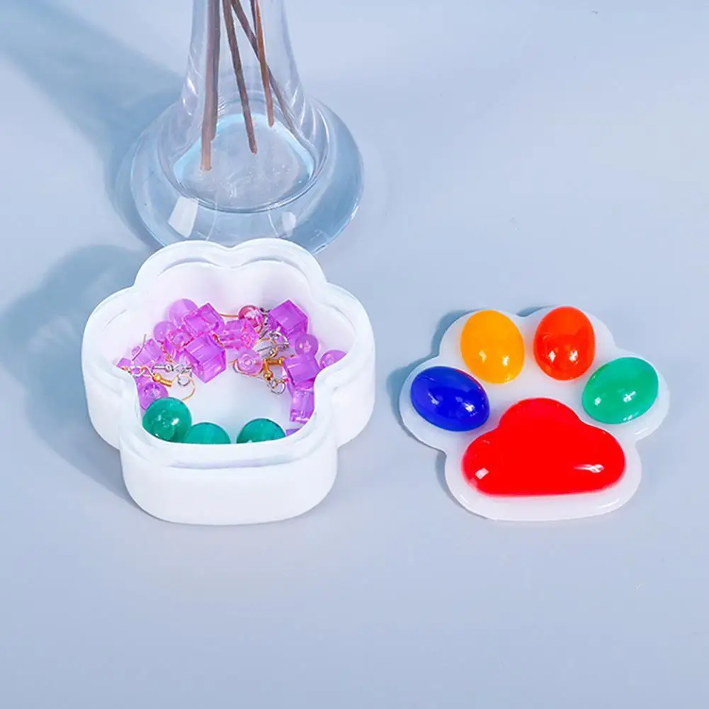 

1 Set Cat Paw Storage Box Crystal Epoxy Resin Mold Container Jewelry Silicone Tool Case DIY Crafts Handmade Mould X0N7