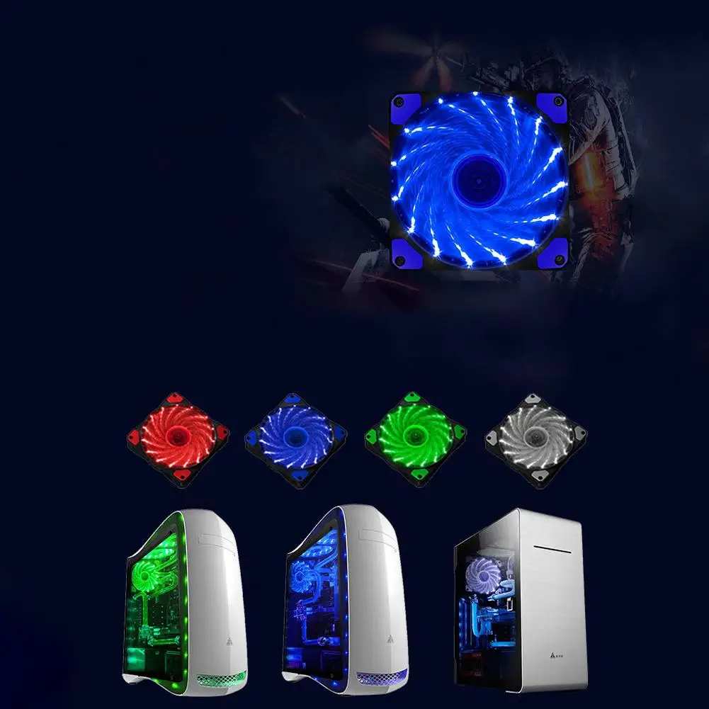 

Desktop PC Computer Radiator 12CM 120mm 15 LEDs Lights Blue Green Red White Colorful Fan Cooler Case PC Computer Cooling Tool