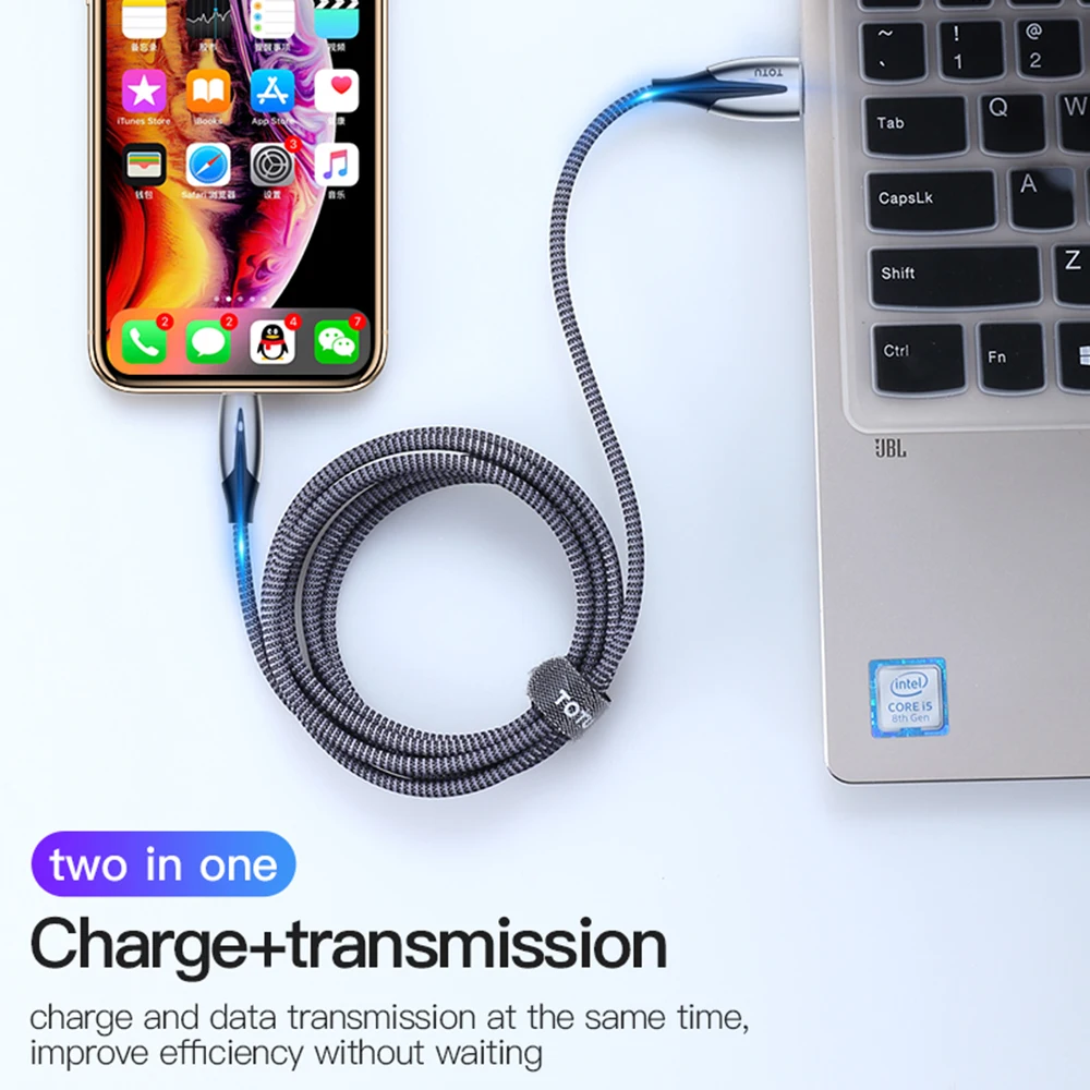Usb-кабель для зарядки iPhone 6 6s 7 8 Xr X Xs Max светодиодный шнур быстрой данных 2.4A Apple IOS 9 10