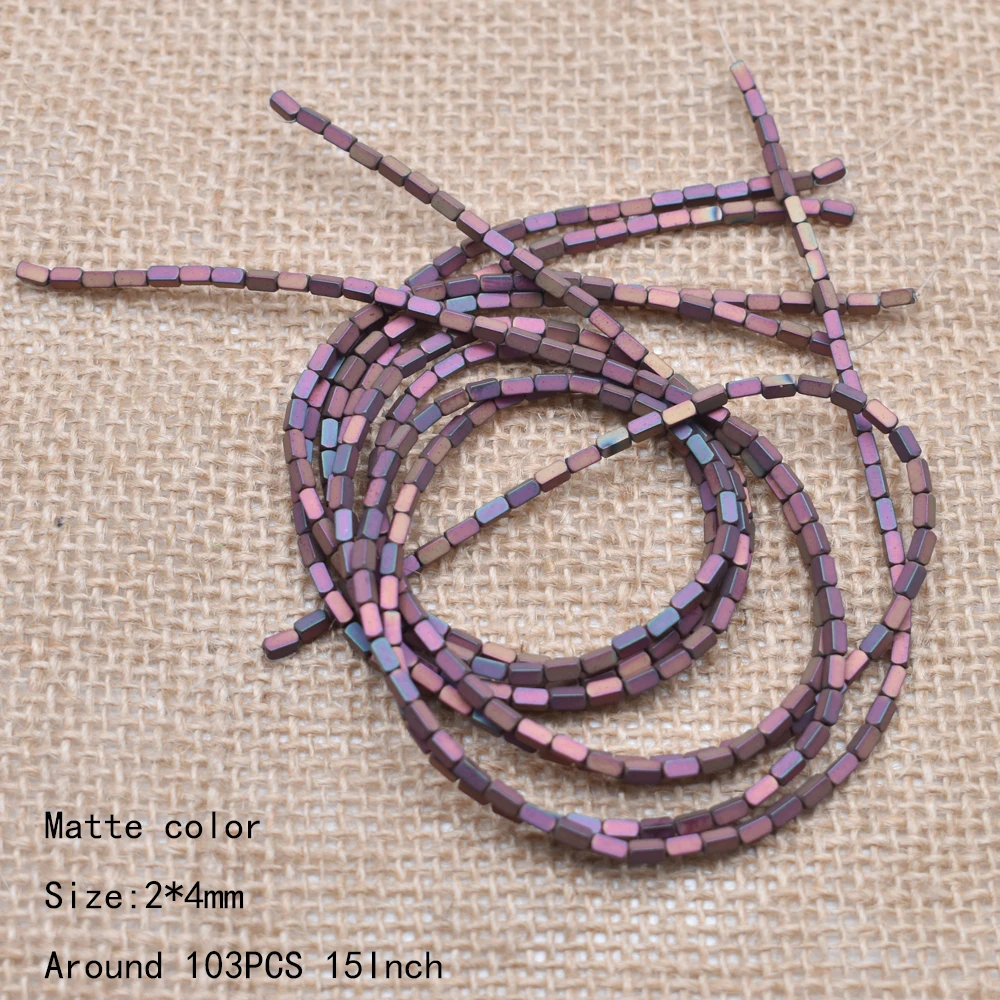 30-2x4mm matte 2 мм Сияющий натуральный камень гематит свободные разделительные Квадратные бусины покрытые цветными квадратными бусинами для изготовления ювелирных изделий Аксессуары - Цвет: 30-2x4mm matte