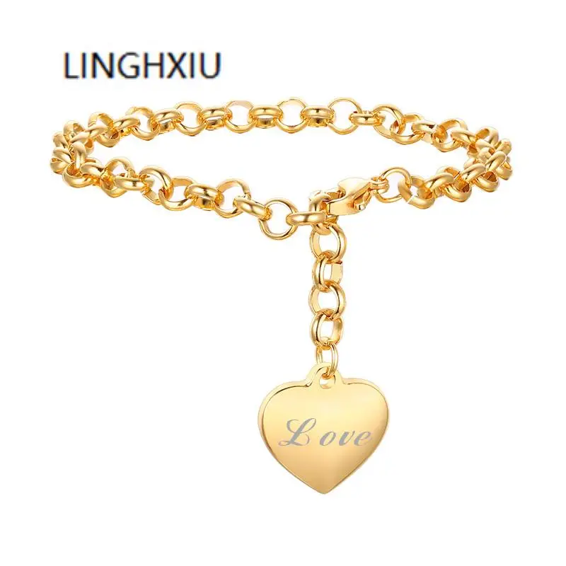 

Personalized Custom Name Initial Bracelet for Women Role Chain Stainless Steel Gold Color Charm Mom Gifts