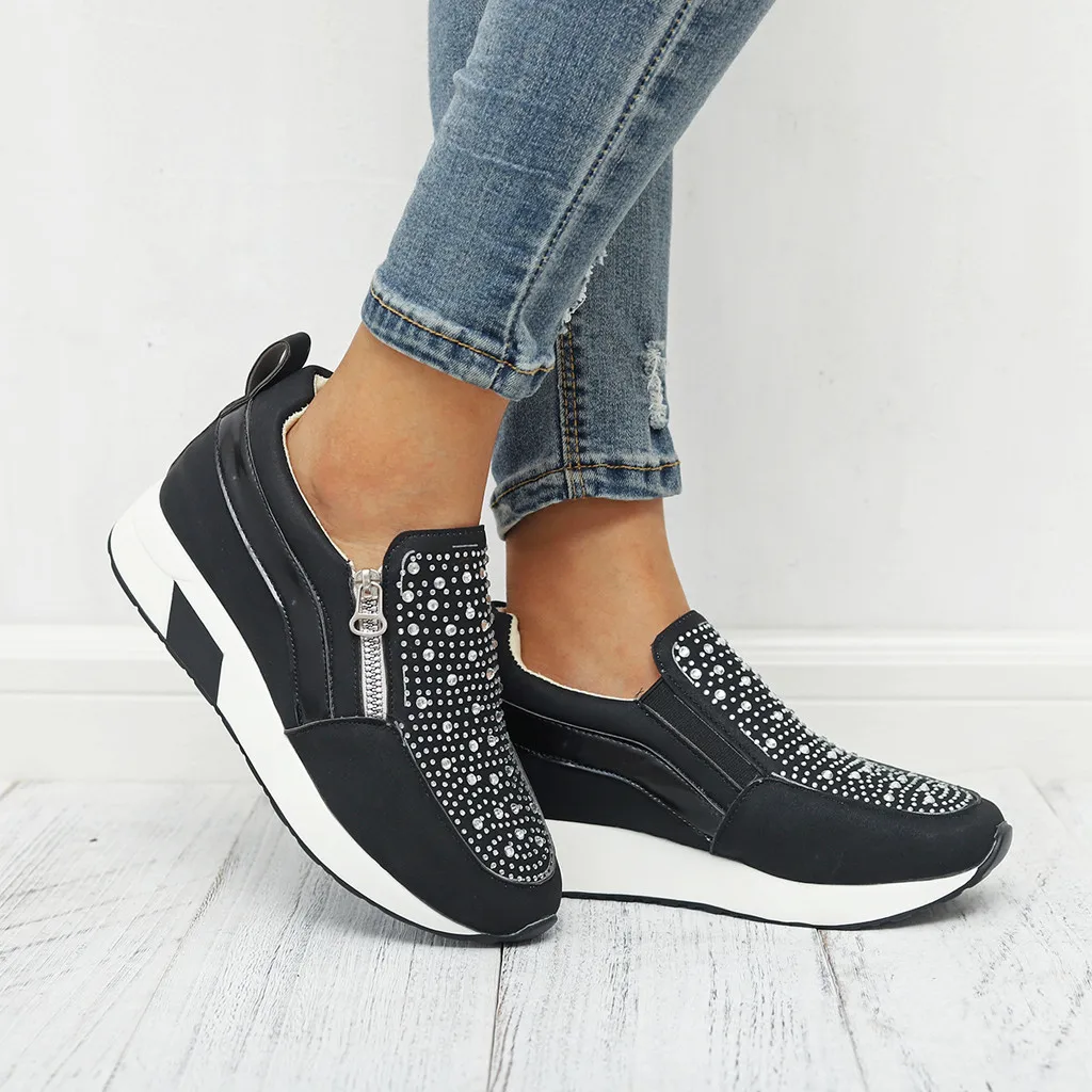 

2019 Women Sneakers Breathable Height Increasing Wedges Platform Vulcanize Shoes Pu Leather Woman Casual Sneaker White